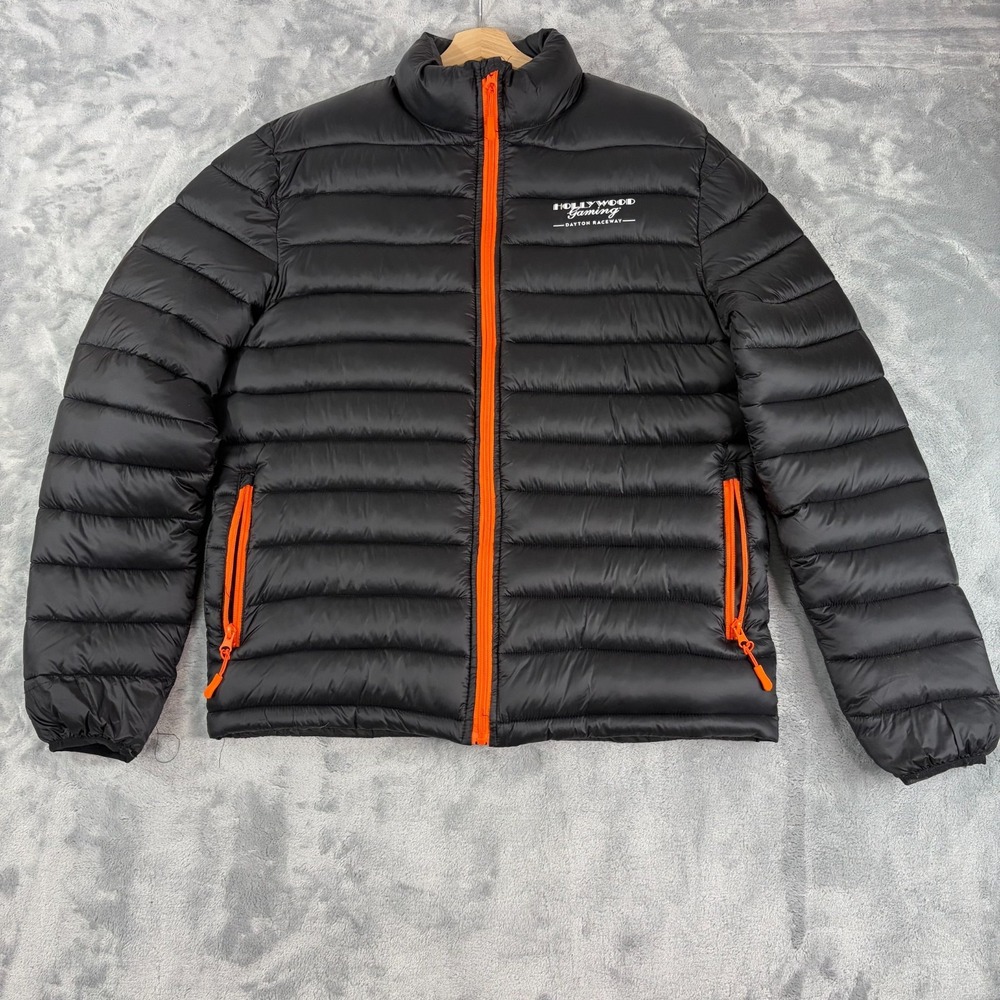 Hollywood Casino Dayton Raceway Mens Medium Black Puffer Jacket Full Zip